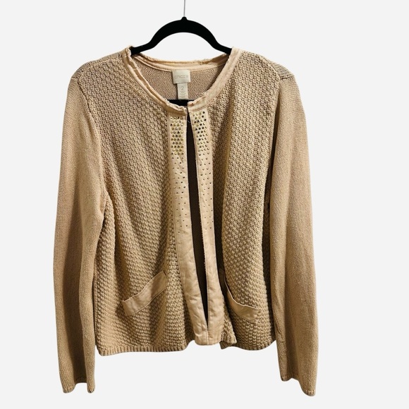 Chico’s Embellished Shine Evelyn open front cardigan in blush Large - Picture 2 of 14